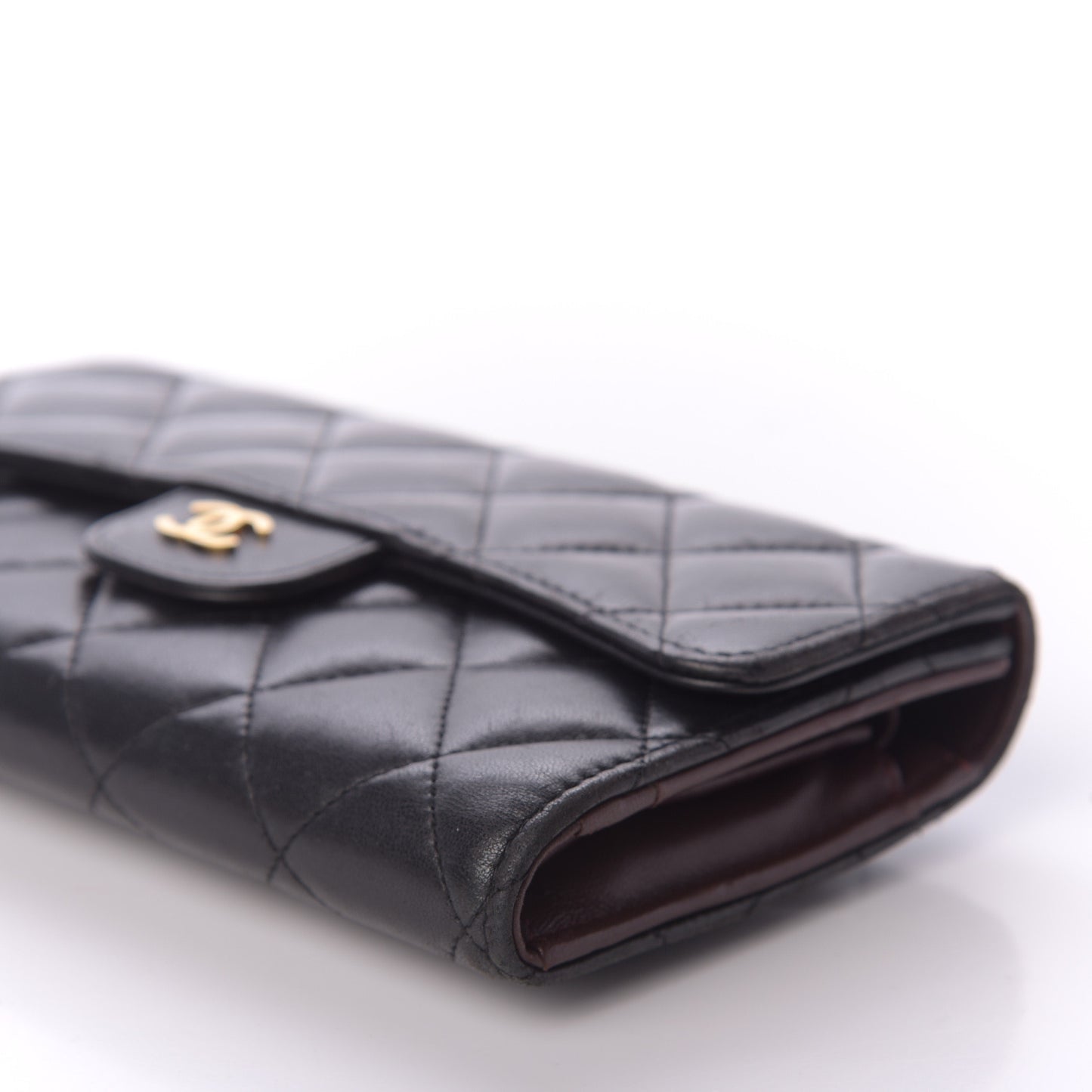 Lambskin Quilted Large Flap Wallet Black