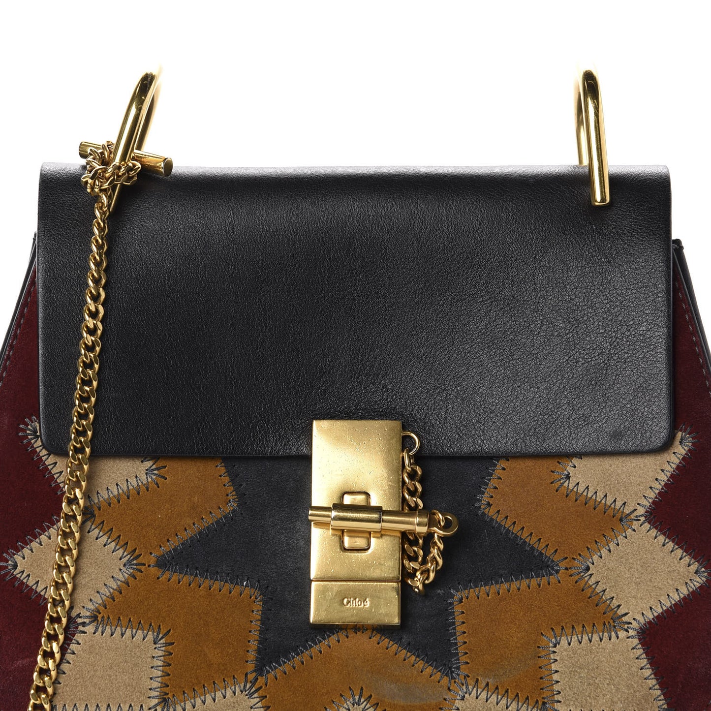 Suede Calfskin Wonder Woman Patchwork Drew Shoulder Bag Black