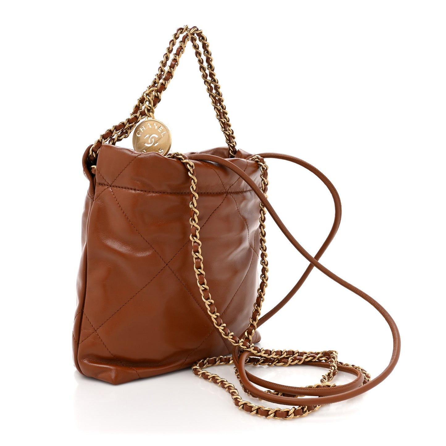 Shiny Calfskin Quilted Mini Chanel 22 Light Brown