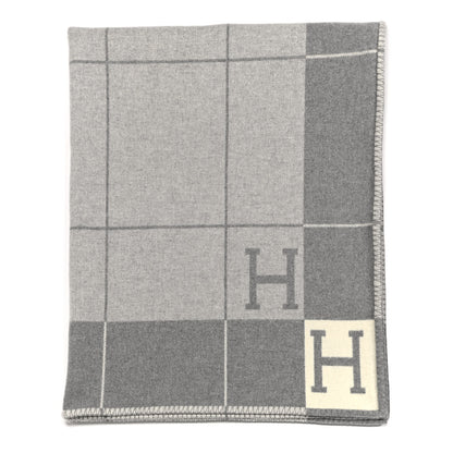 Hermes Wool Cashmere Avalon III Blanket Ecru Gris Clair 1 of 6