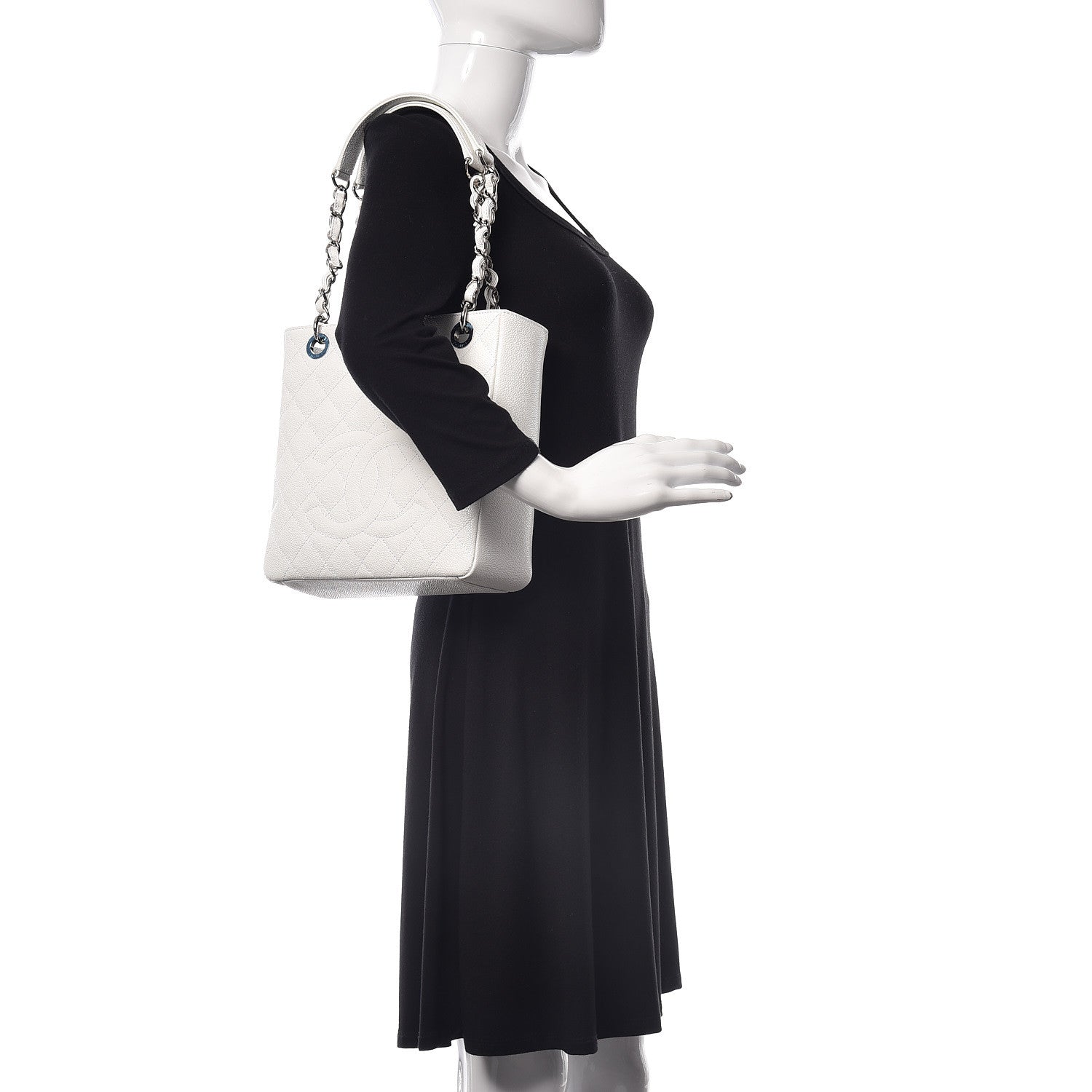 Chanel Caviar Quilted Petit Shopping Tote PST White 2 of 10