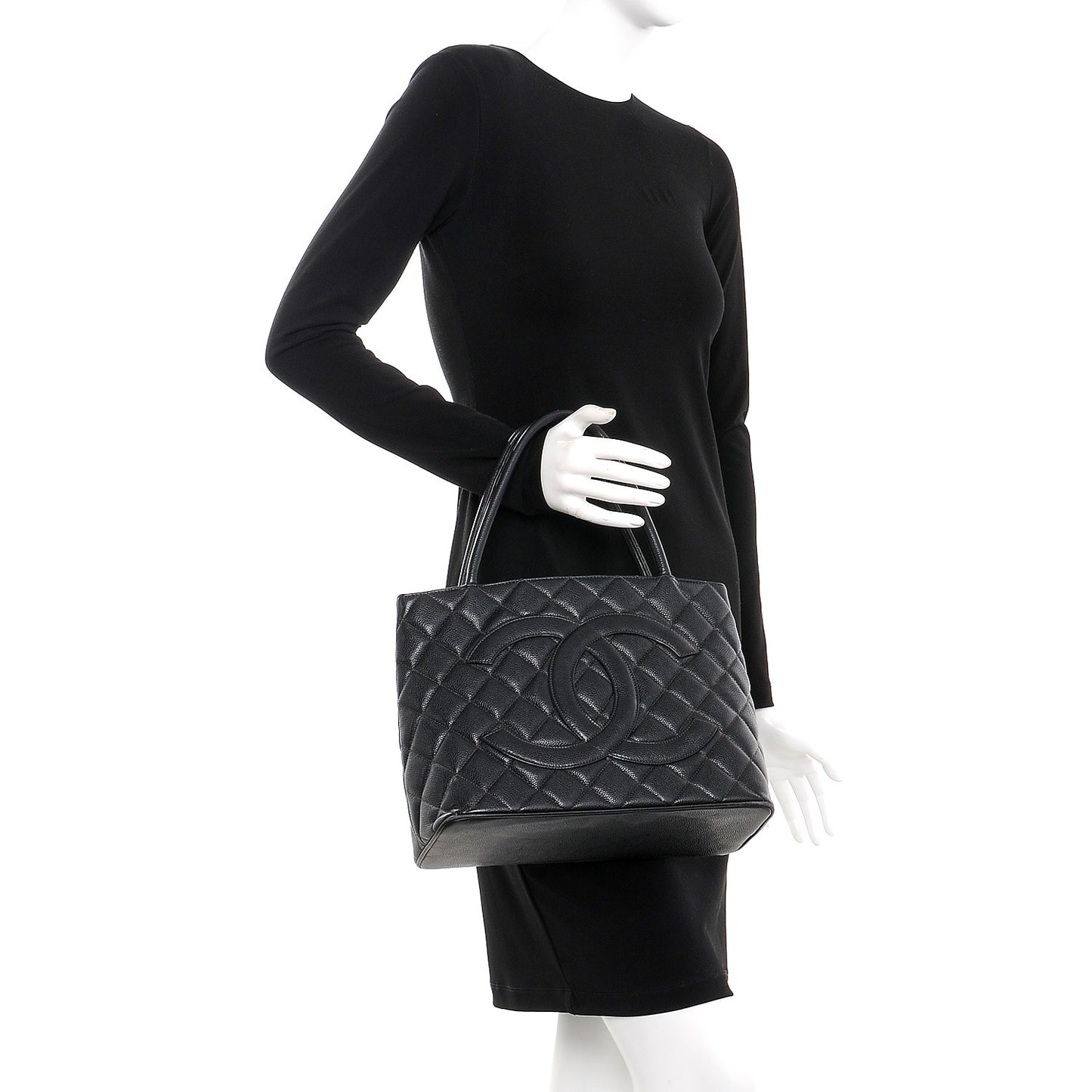 Caviar Quilted Medallion Tote Black
