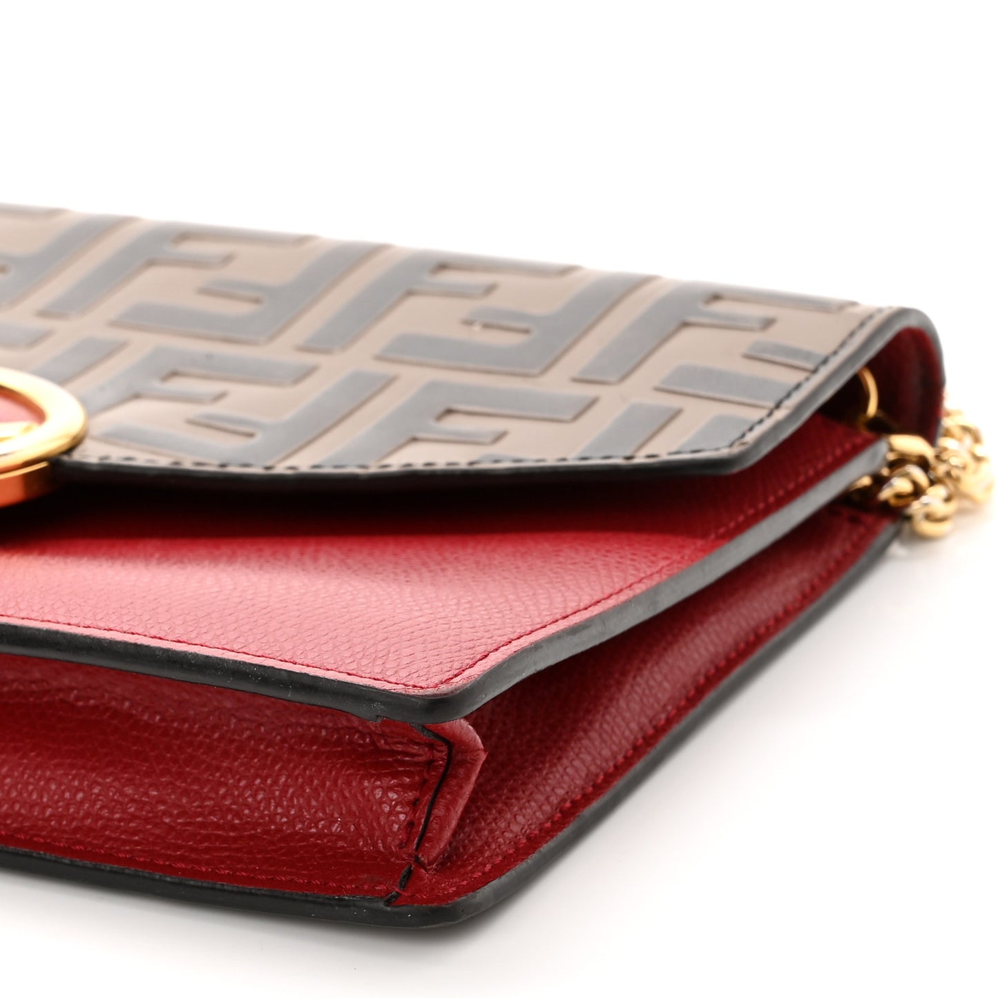 Vitello Cruise F is Fendi FF 1974 Embossed Medium Envelope Wallet On Chain Fragola Maya Black
