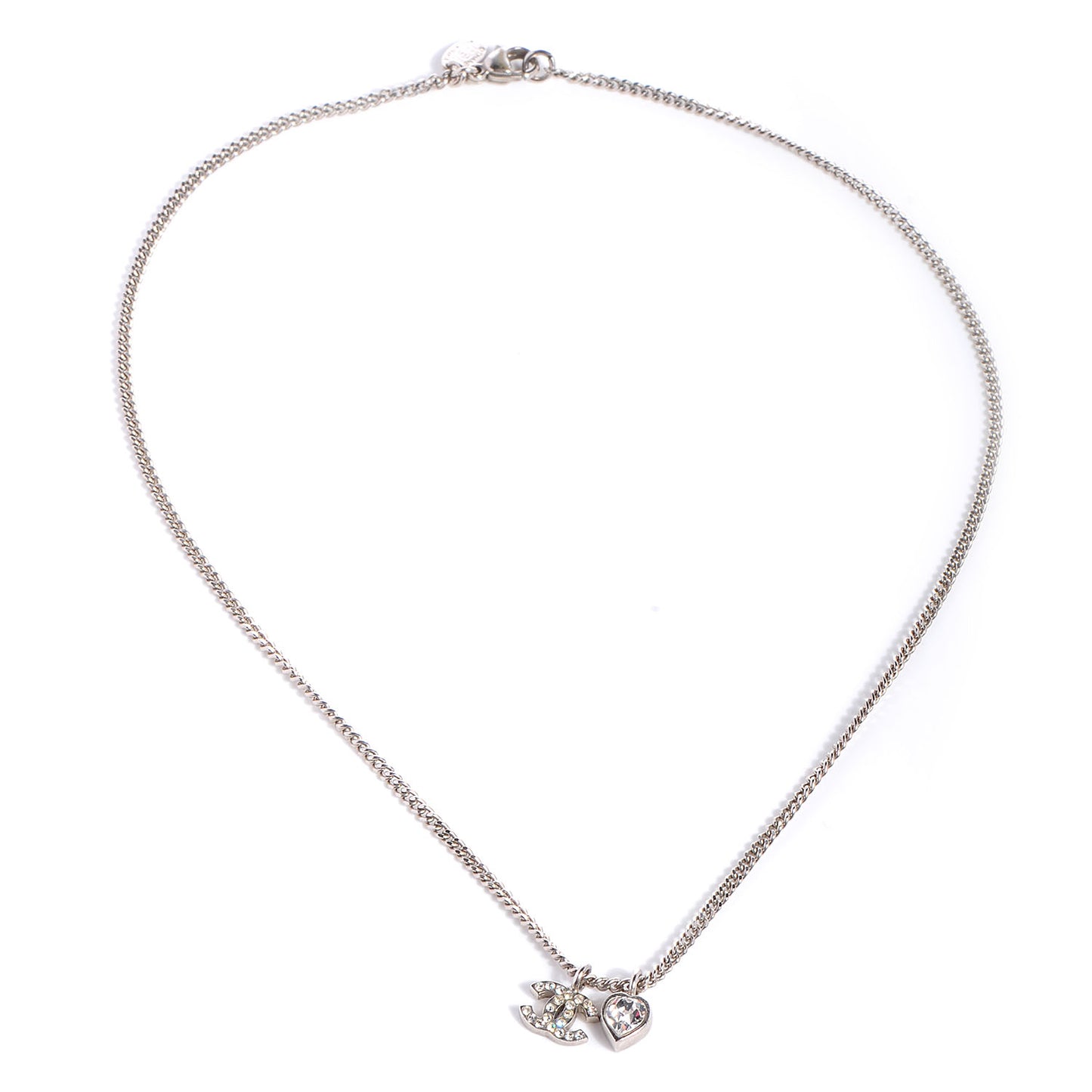 Crystal Mini Heart CC Necklace Silver