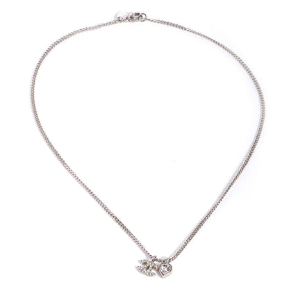 Chanel Crystal Mini Heart CC Necklace Silver 3 of 5