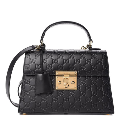 Gucci Guccissima Signature Small Padlock Top Handle Bag Black 1 of 9