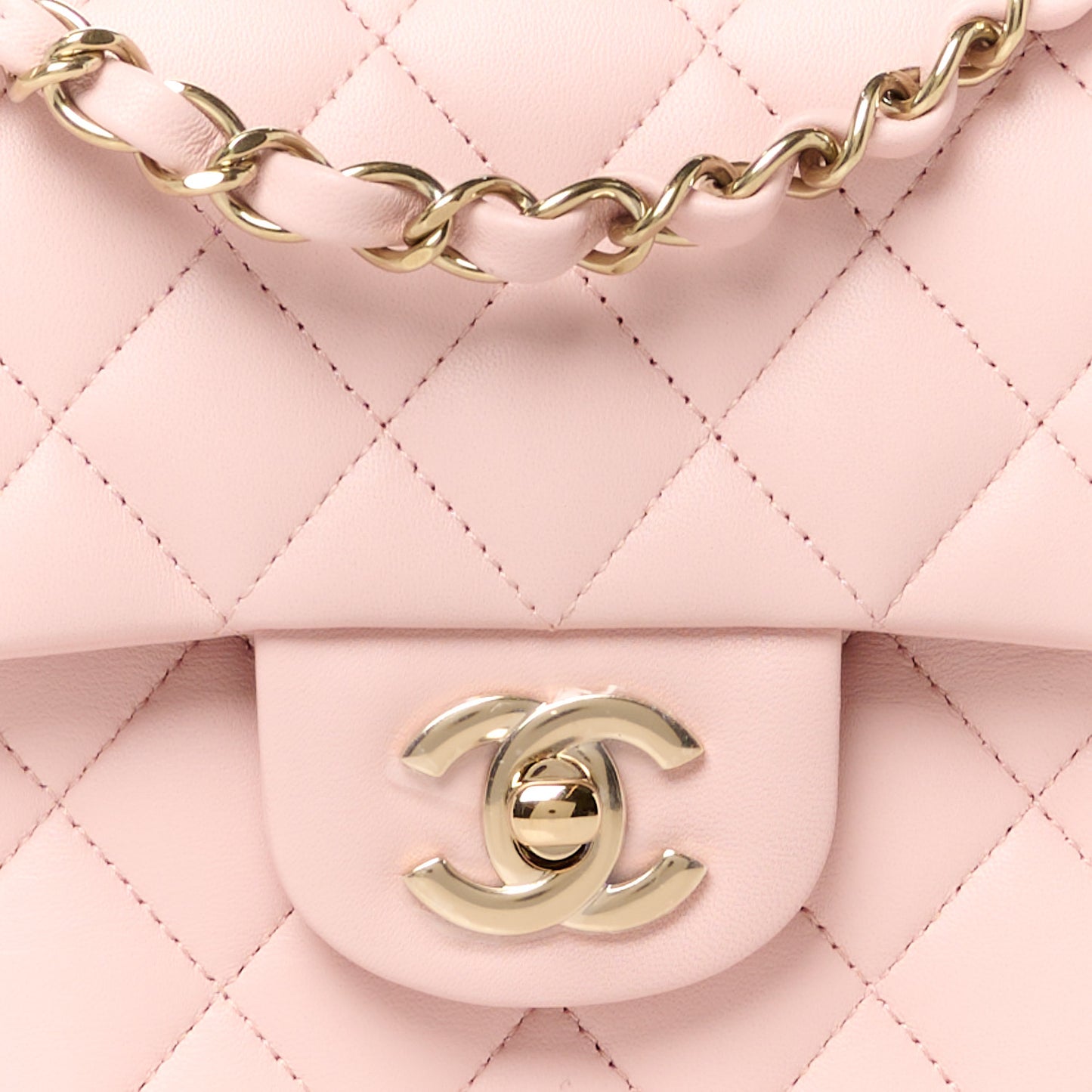 Lambskin Quilted Small Double Flap Light Pink