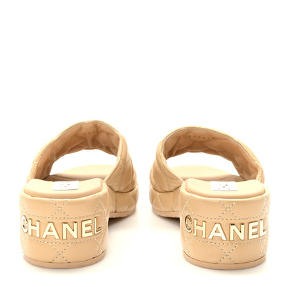 Chanel Lambskin Quilted CC Mules Wedge Sandals 39 Beige 5 of 8