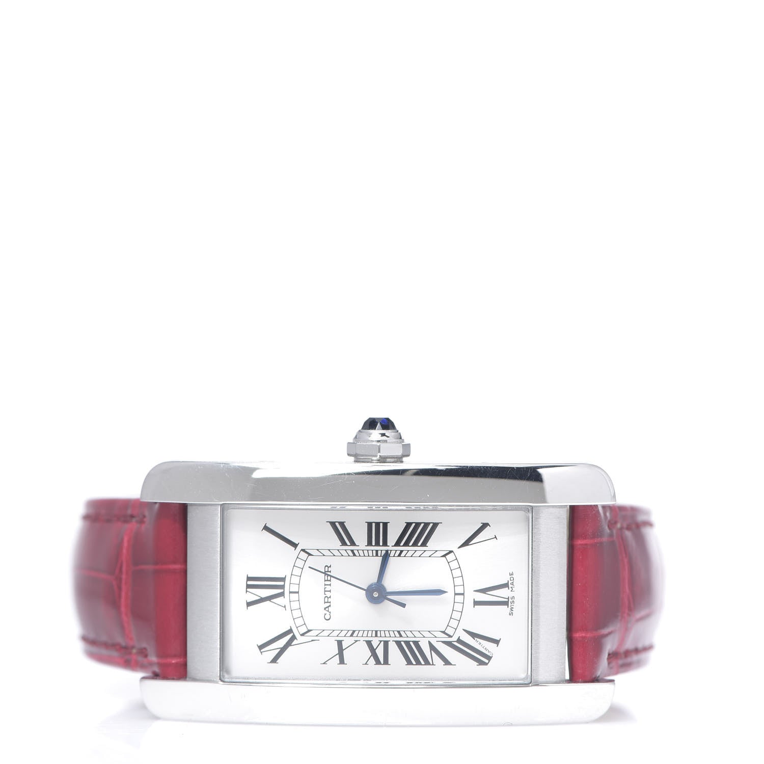 Cartier Stainless Steel Alligator 23mm Tank Americaine Automatic Watch Red 2 of 9