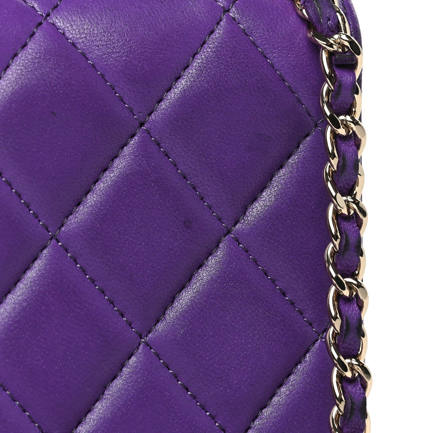 Lambskin Quilted Top Handle Clutch With Chain Purple