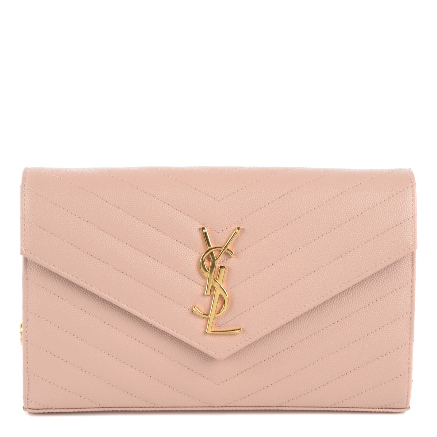 Saint Laurent Grain De Poudre Matelasse Chevron Monogram Chain Wallet Pale Blush 1 of 7