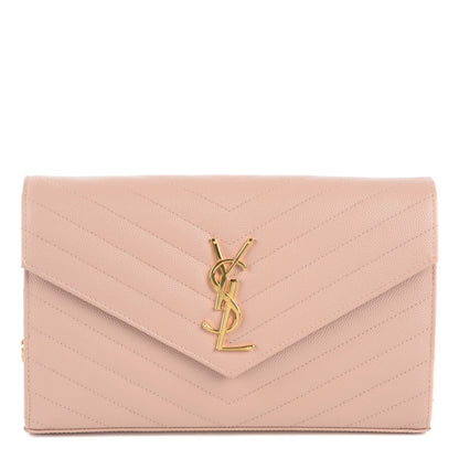 Saint Laurent Grain De Poudre Matelasse Chevron Monogram Chain Wallet Pale Blush 1 of 7