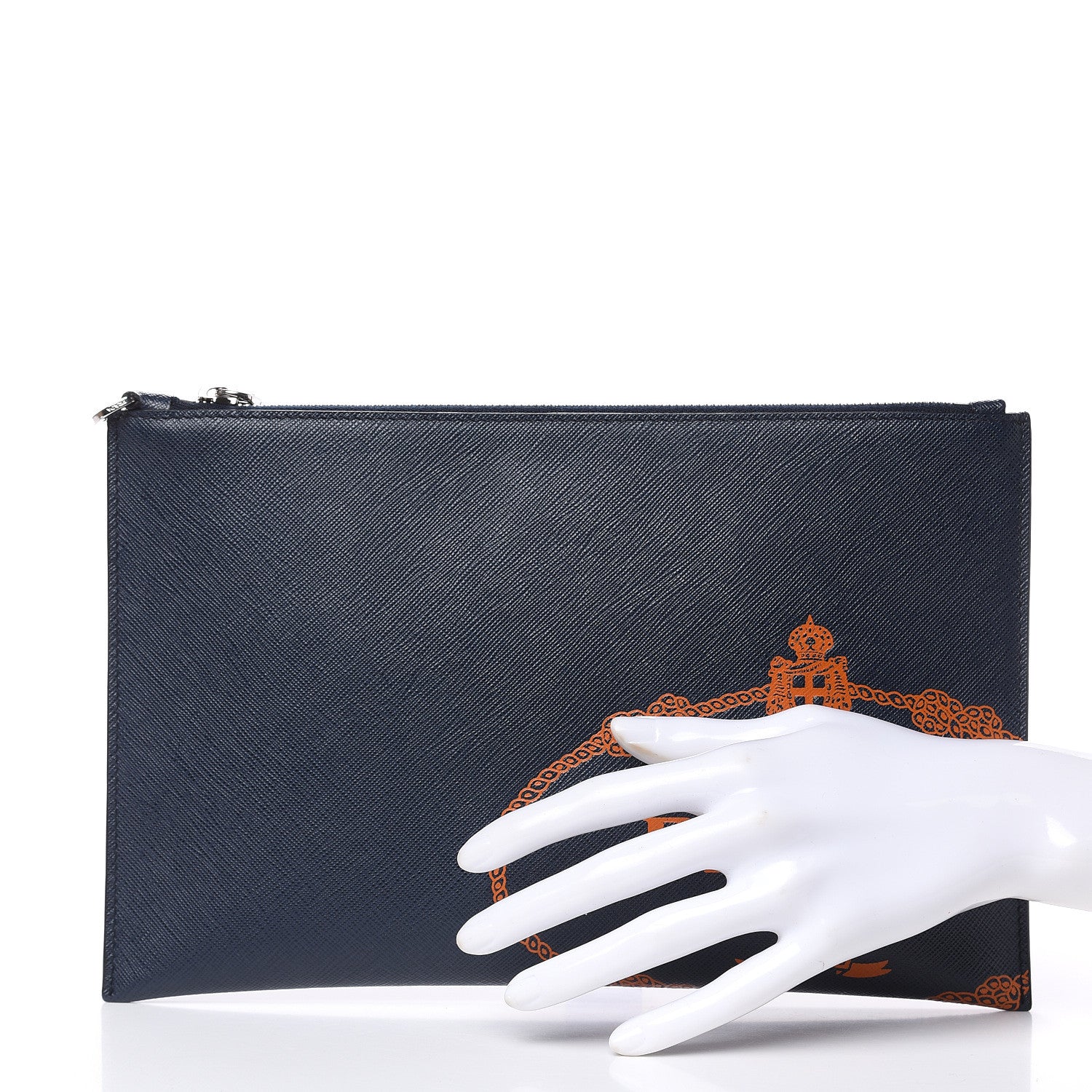 Prada Saffiano Logo Flat Pouch Baltico 2 of 7
