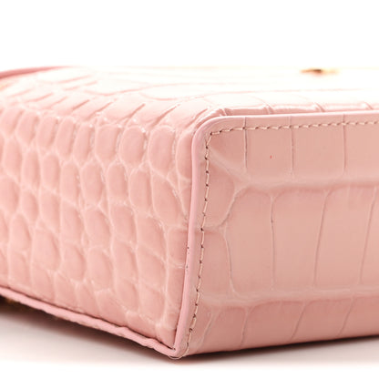 Chanel Calfskin Crocodile Embossed Crococo Top Handle Slim Vanity Case With Chain Light Pink 9 of 11