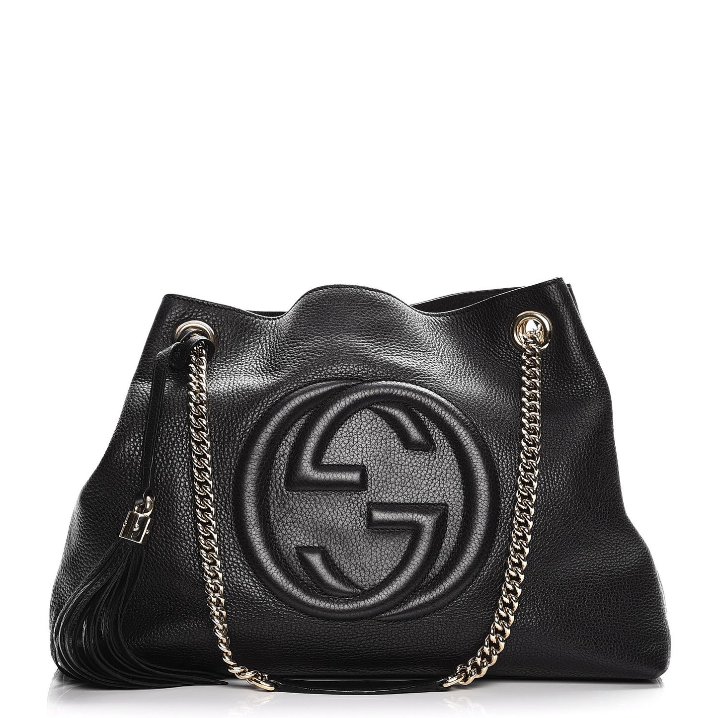 Pebbled Calfskin Medium Soho Chain Shoulder Bag Black