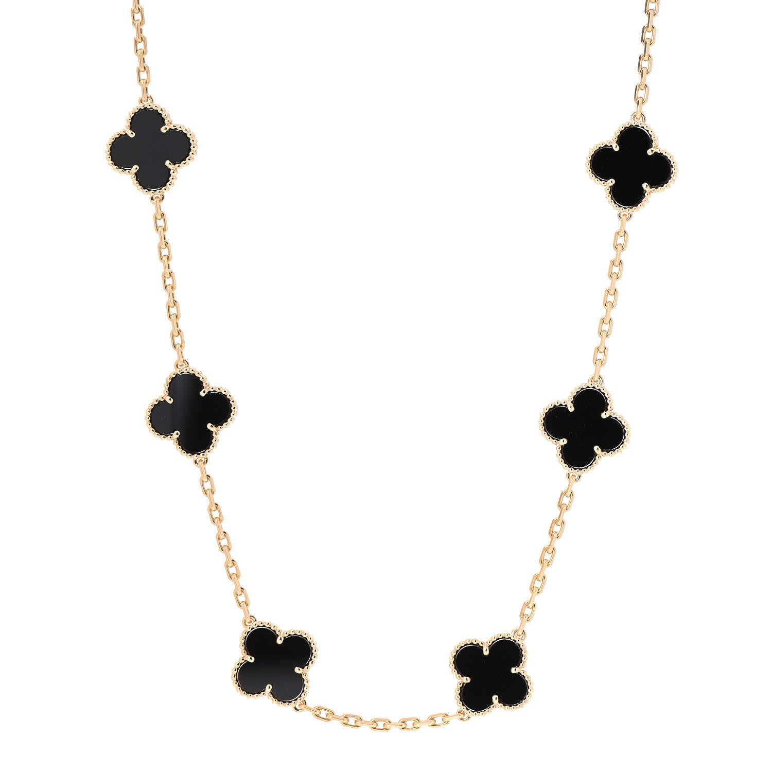 Van Cleef & Arpels 18K Yellow Gold Black Onyx 10 Motifs Vintage Alhambra Necklace 1 of 5