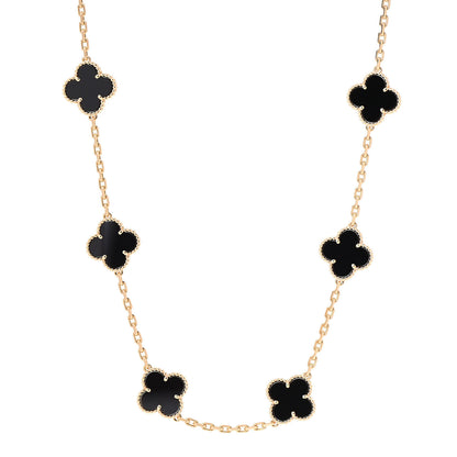 Van Cleef & Arpels 18K Yellow Gold Black Onyx 10 Motifs Vintage Alhambra Necklace 1 of 5