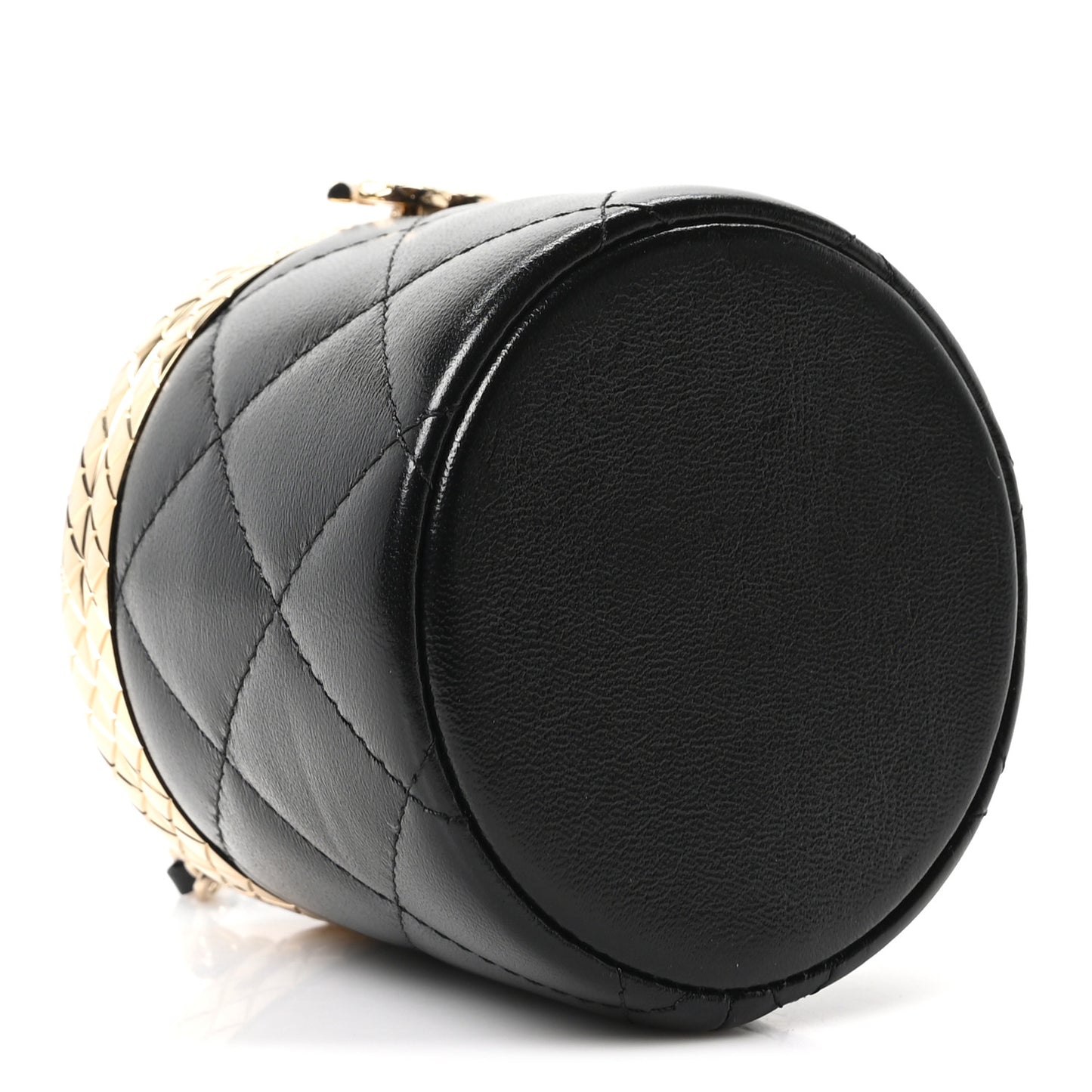 Metal Lambskin Quilted Mini Lock Frame Vanity Clutch Black