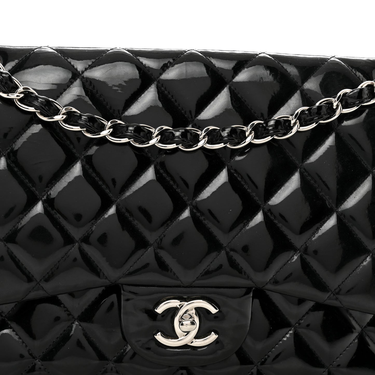 Patent Quilted Jumbo Double Flap Black