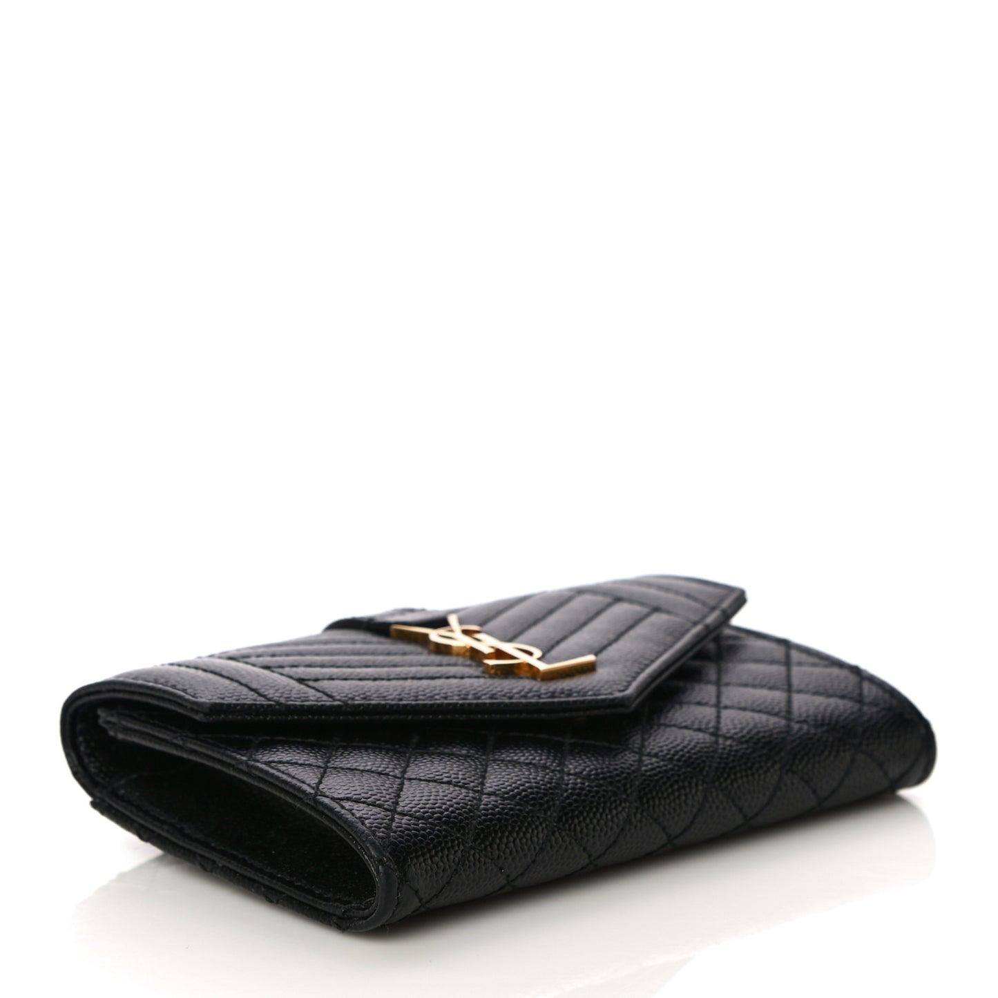 Grain De Poudre Textured Mixed Matelasse Triquilt Small Monogram Envelope Wallet Black