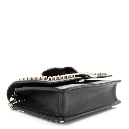 Fendi Vitello Elite Mink Fur Studded Karlito Tube Wallet on Chain Black 4 of 12