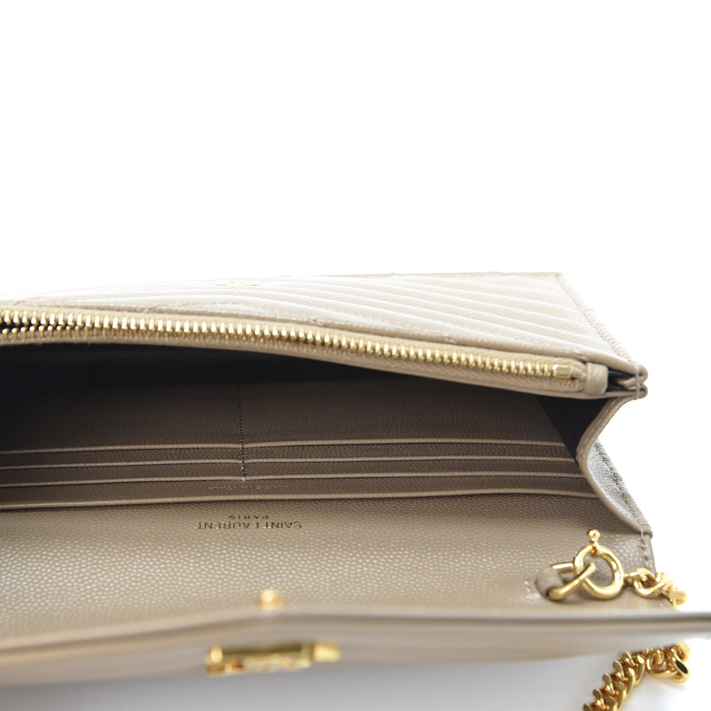 Grain De Poudre Matelasse Chevron Monogram Envelope Chain Wallet Taupe