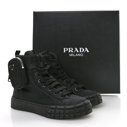 Prada Re-Nylon Gabardine Triangle Womens Wheel Pouch Pocket High Top Sneakers 39 Black 8 of 9
