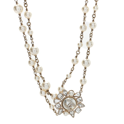 Chanel Pearl Crystal CC Long Necklace Gold 1 of 5