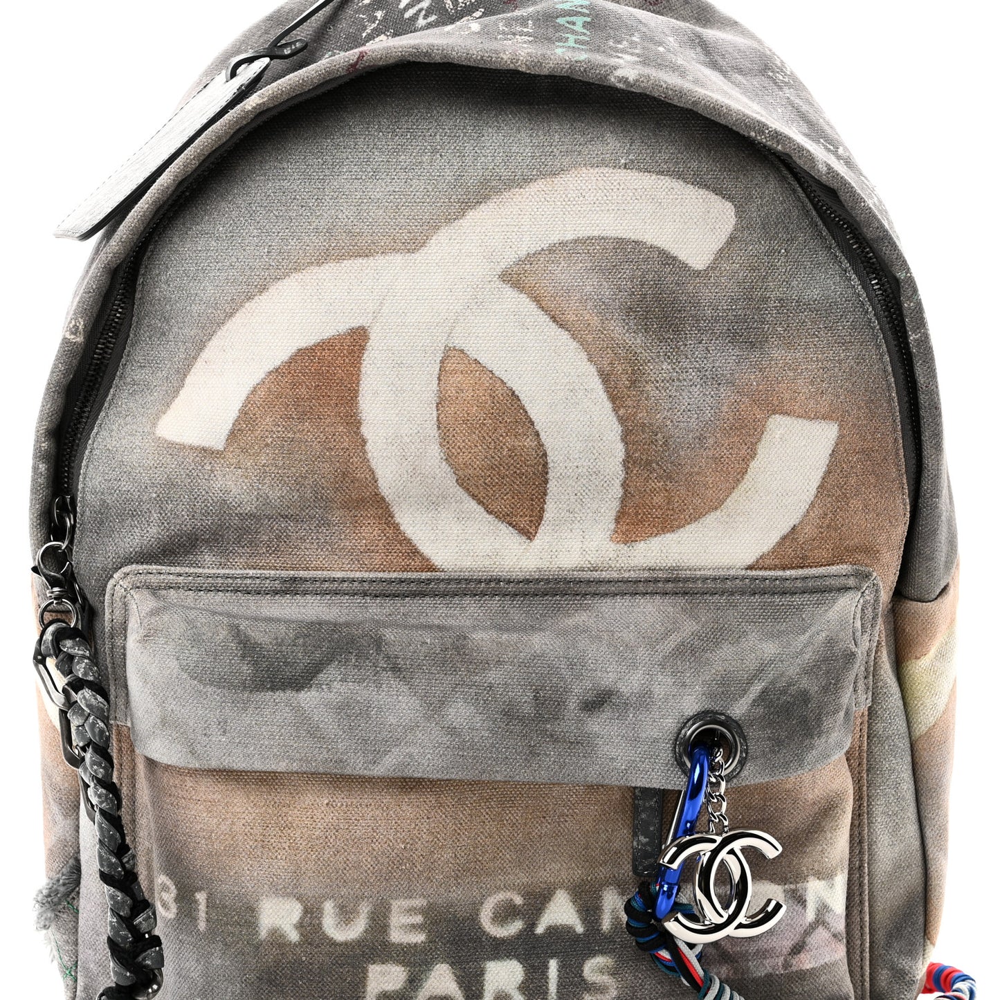 Graffiti Printed Canvas Medium Backpack Grey