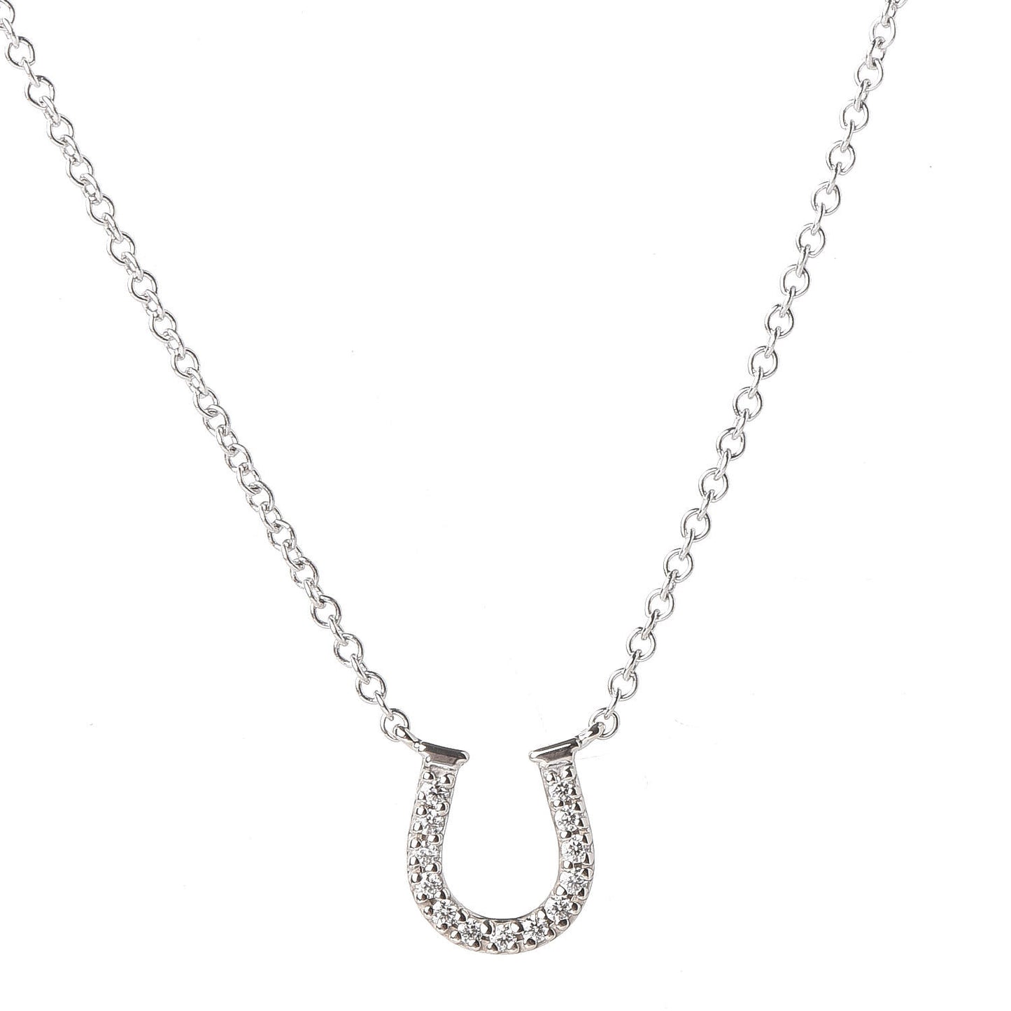 18K White Gold Diamond Mini Metro Horseshoe Pendant Necklace