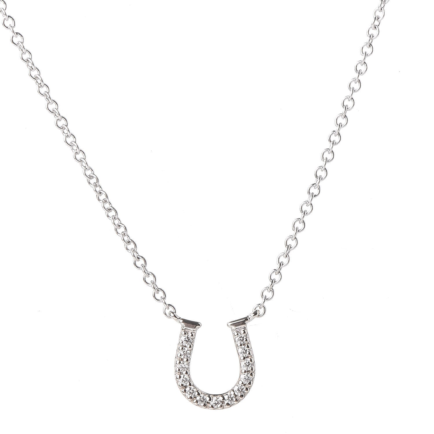 Tiffany 18K White Gold Diamond Mini Metro Horseshoe Pendant Necklace 4 of 7
