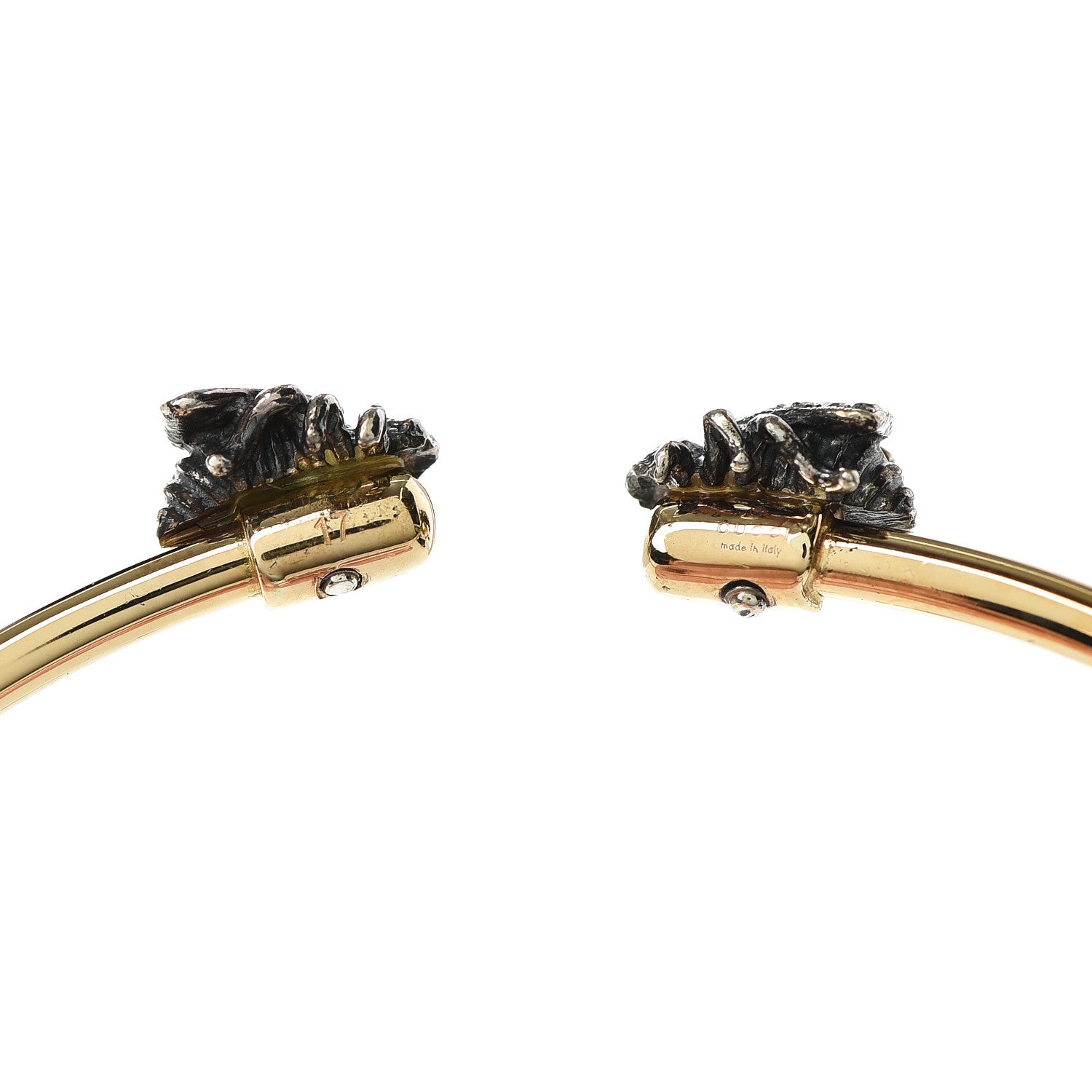 Gucci 18K Yellow Gold Sterling Silver Gray Diamond Le Marche Des Merveilles Bee Cuff Bracelet 4 of 5