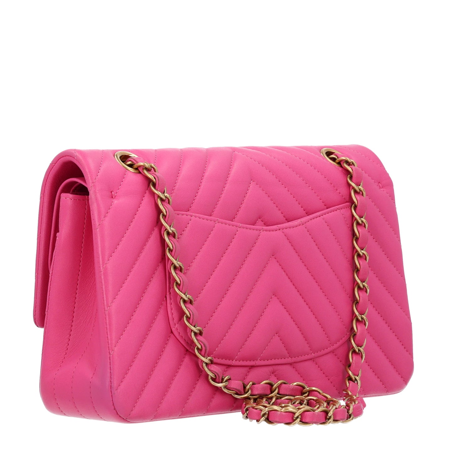 Lambskin Chevron Quilted Medium Double Flap Dark Pink