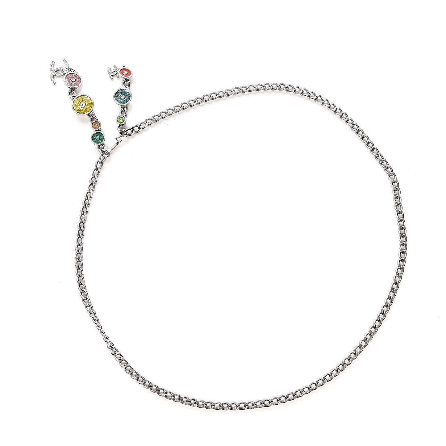Gripoix Poured Glass Crystal CC Charm Chain Belt Silver