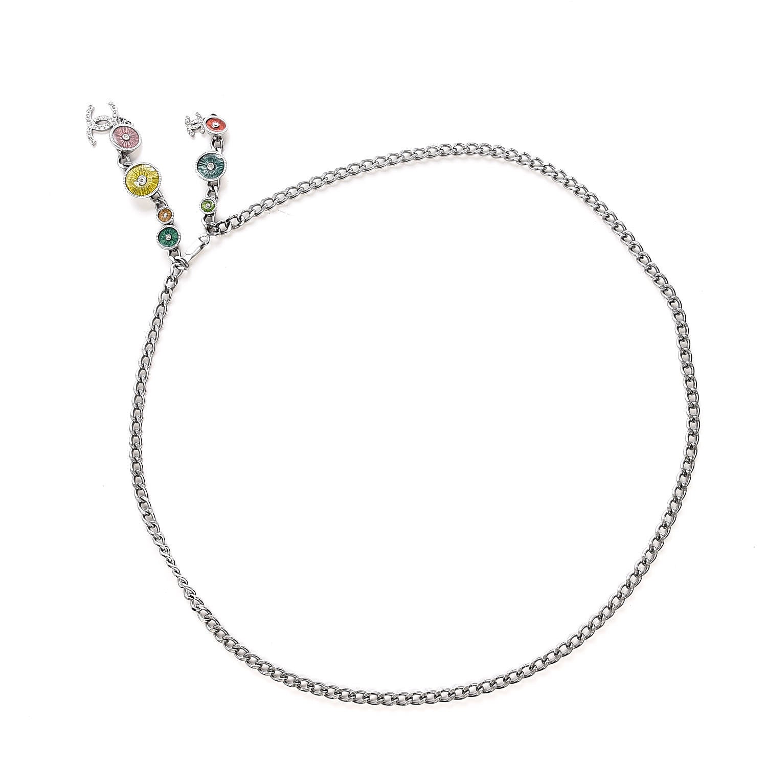 Chanel Gripoix Poured Glass Crystal CC Charm Chain Belt Silver 3 of 5