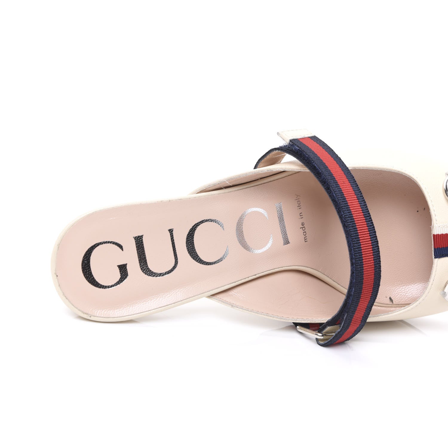 Gucci Malaga Kid Sylvie Web Cross Strap Mid-Heel Slides 36 Vintage White 7 of 9