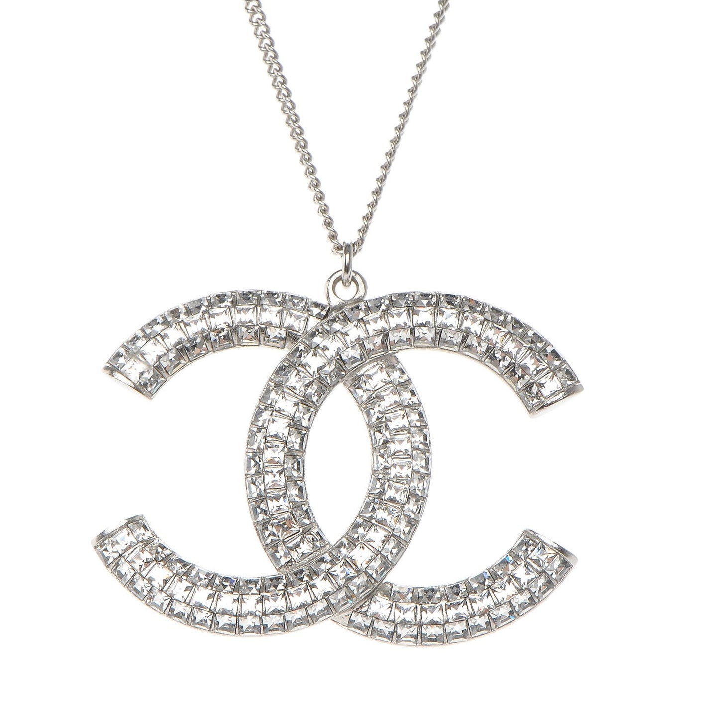 Baguette Crystal Large CC Necklace Silver