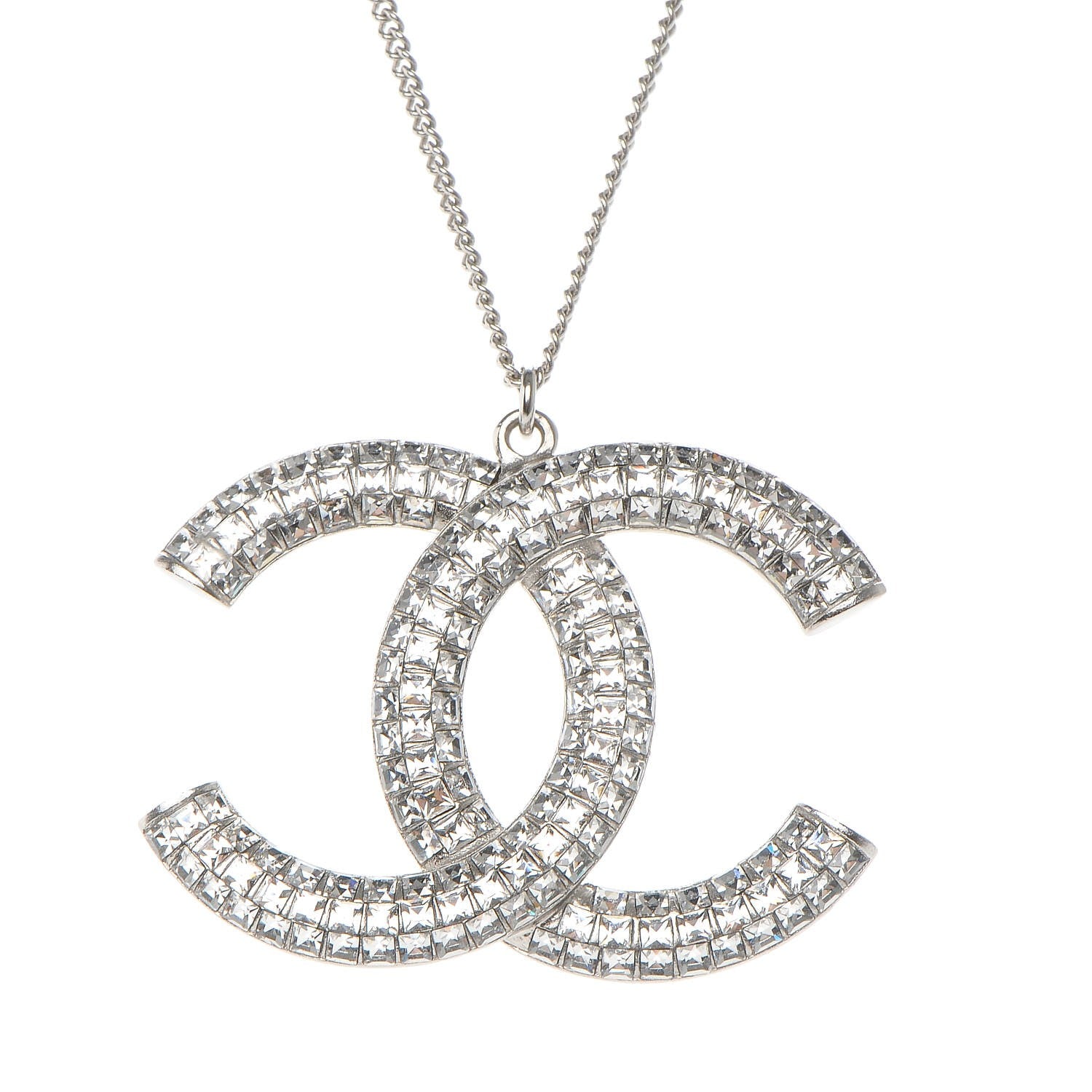 Chanel Baguette Crystal Large CC Necklace Silver 3 of 5
