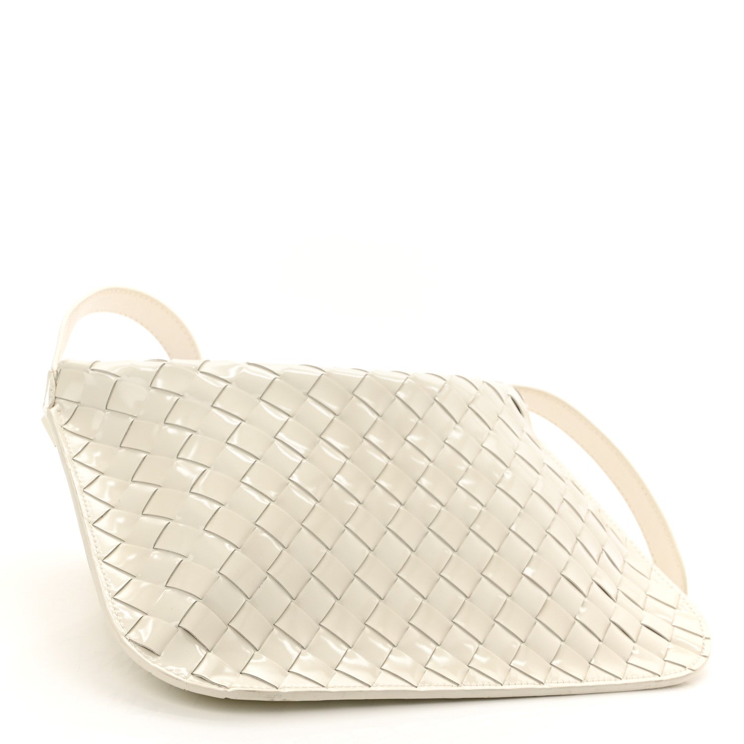 Bottega Veneta Brushed Calfskin Intrecciato Cradle Fold Over Shoulder Bag White 4 of 9