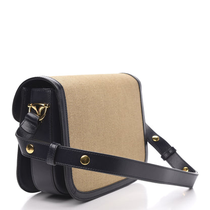 Gucci Vintage Rice Canvas Plutone Calfskin Horsebit 1955 Shoulder Bag Beige Black 3 of 9