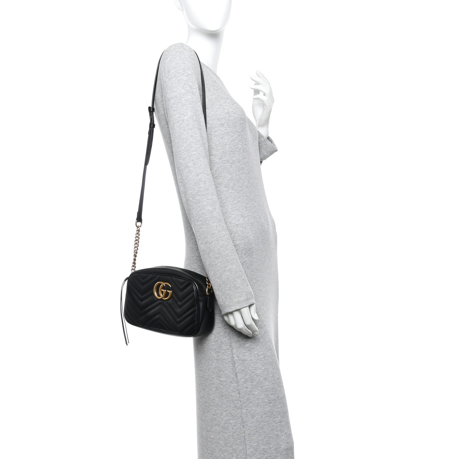 Gucci Calfskin Matelasse Small GG Marmont Chain Shoulder Bag Black 2 of 11