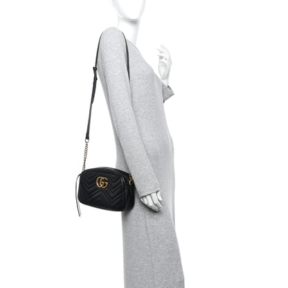 Gucci Calfskin Matelasse Small GG Marmont Chain Shoulder Bag Black 2 of 11