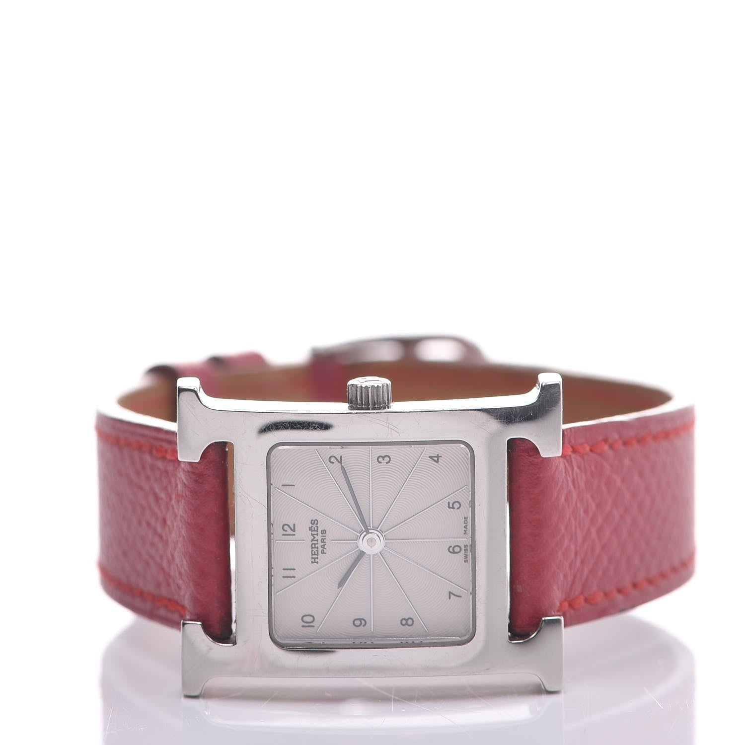Hermes Stainless Steel Courchevel 21mm Heure H Hour Quartz Watch Rouge 3 of 7