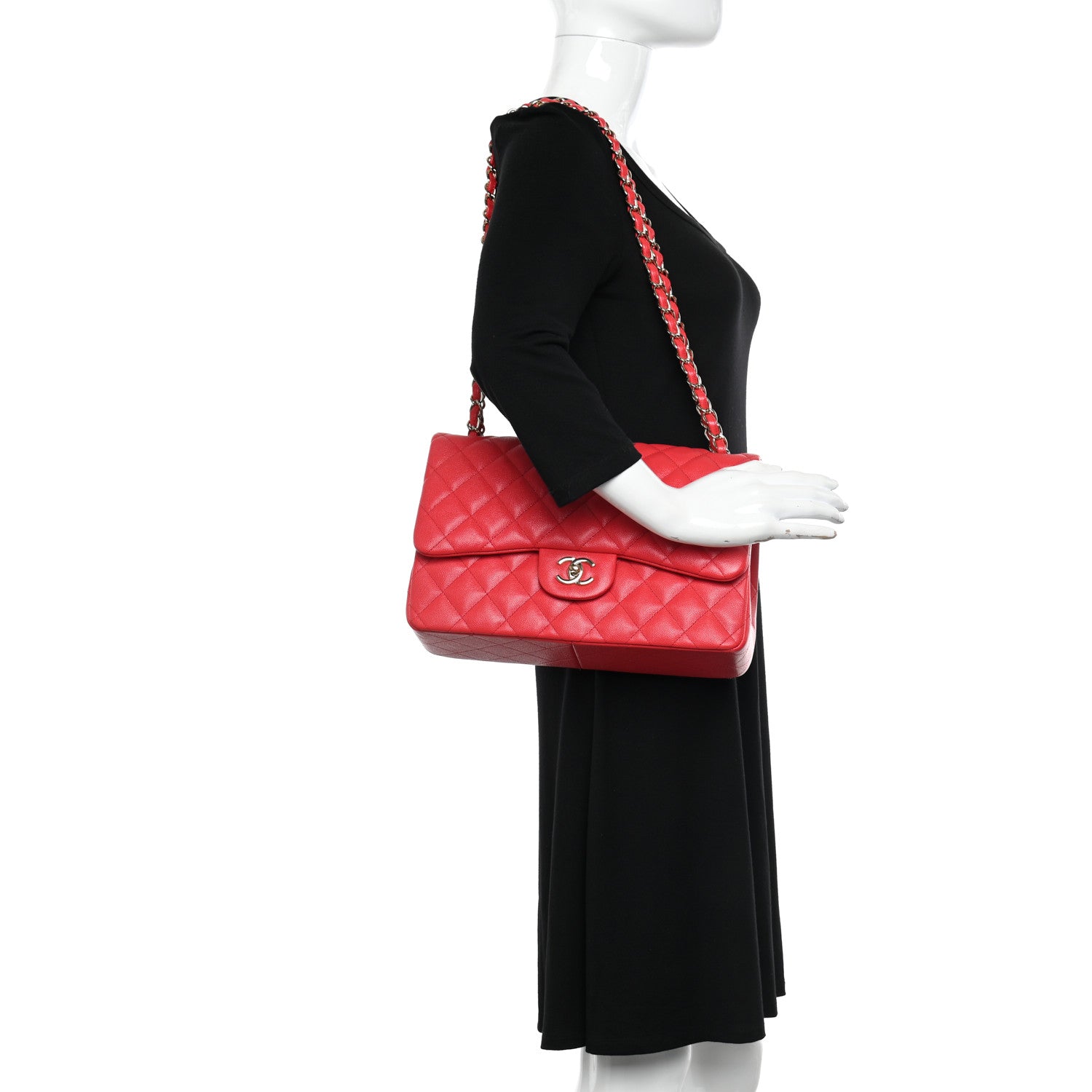 Chanel Caviar Quilted Jumbo Double Flap Red 2 of 10