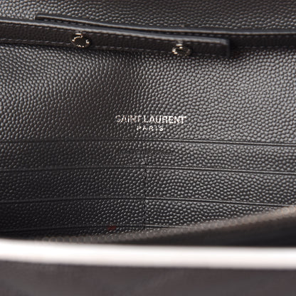 Saint Laurent Grain De Poudre Matelasse Chevron Monogram Chain Wallet Grey White 7 of 10