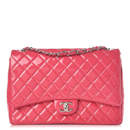 Chanel Patent Maxi Quilted Double Flap Dark Pink 1 of 11