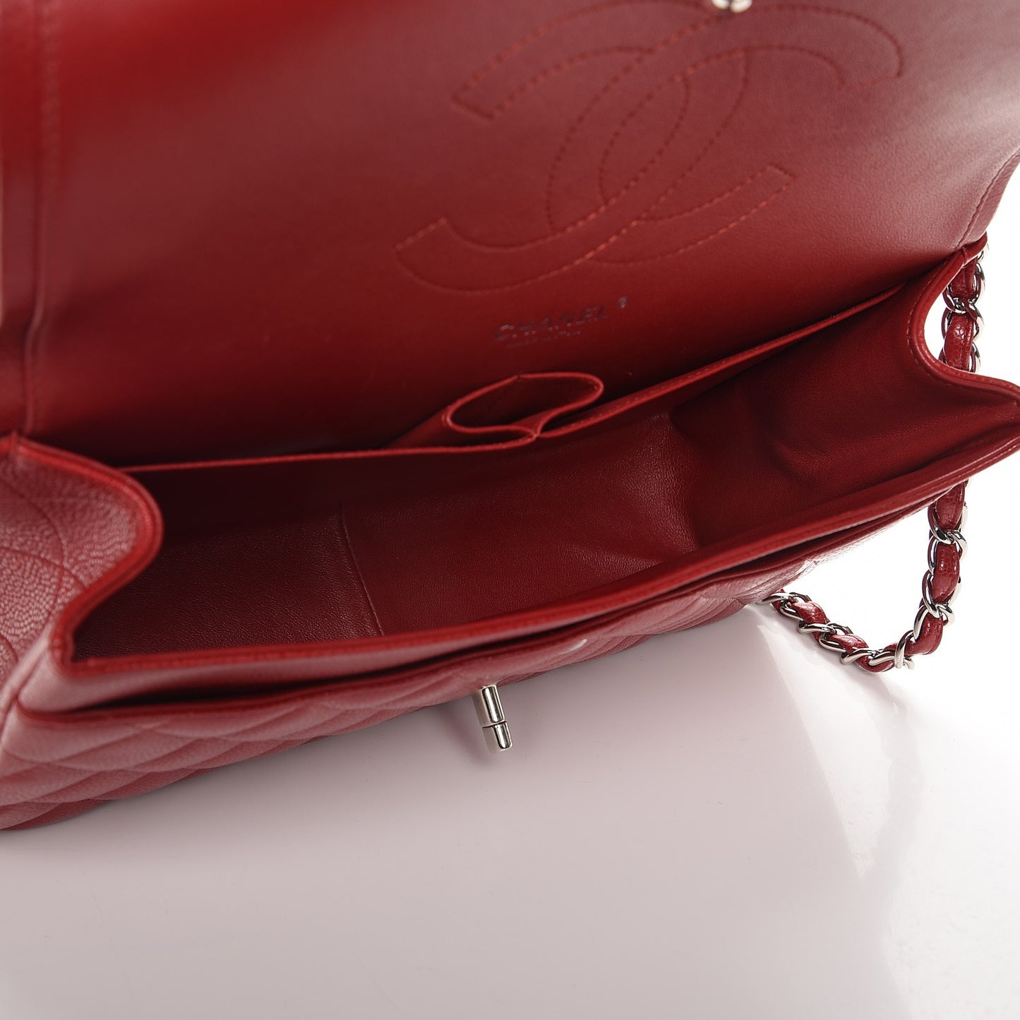 Caviar Quilted Jumbo Double Flap Red
