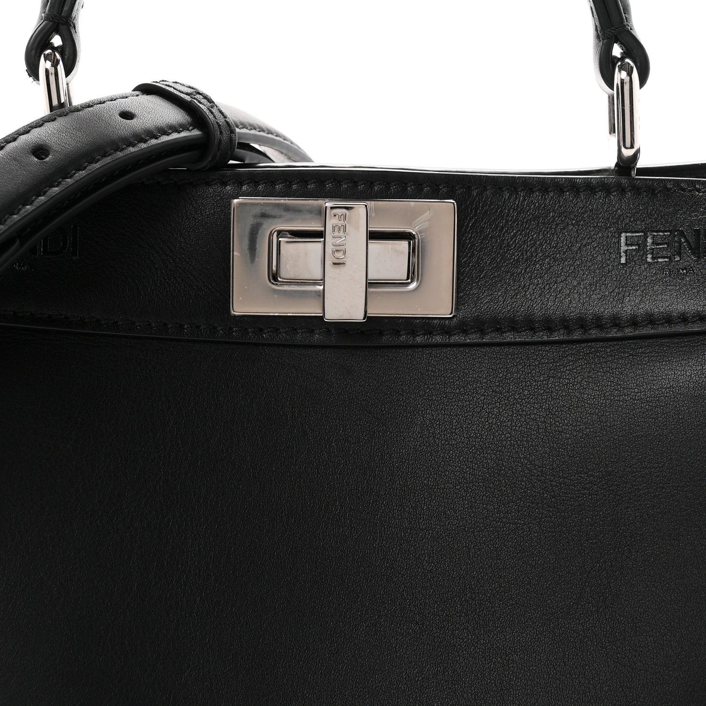 Vitello Seta Shiny Nappa Logo Embossed Laces Small Peekaboo I SEE U Satchel Black