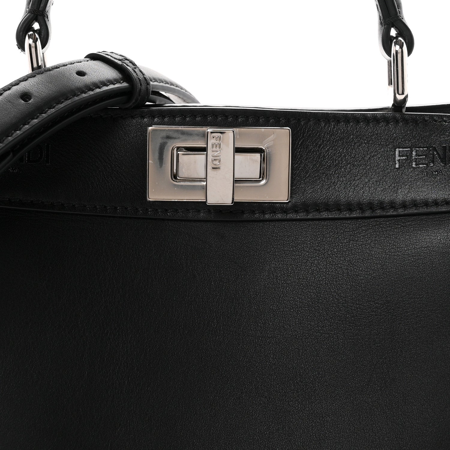 Fendi Vitello Seta Shiny Nappa Logo Embossed Laces Small Peekaboo I SEE U Satchel Black 8 of 10