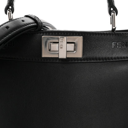 Fendi Vitello Seta Shiny Nappa Logo Embossed Laces Small Peekaboo I SEE U Satchel Black 8 of 10